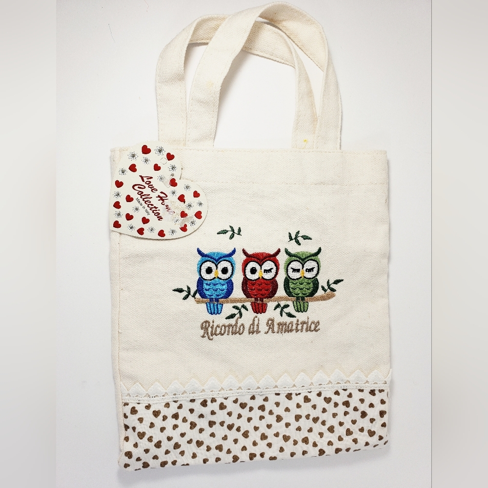 Embroidered Owl Tote Bag - Cream Base